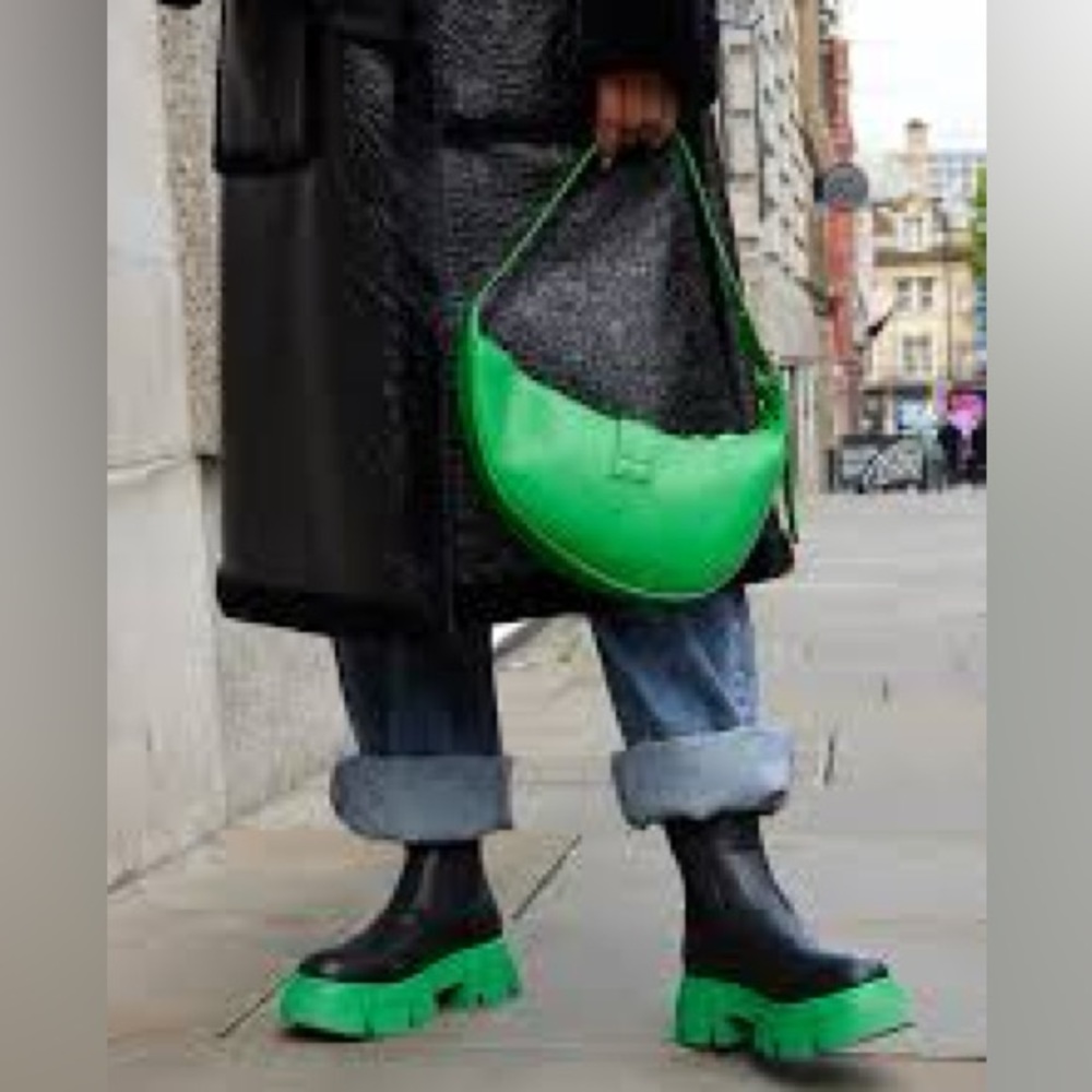 NEW| Chelsea Green Platform Chunky Ankle Boots - Picture 6 of 9